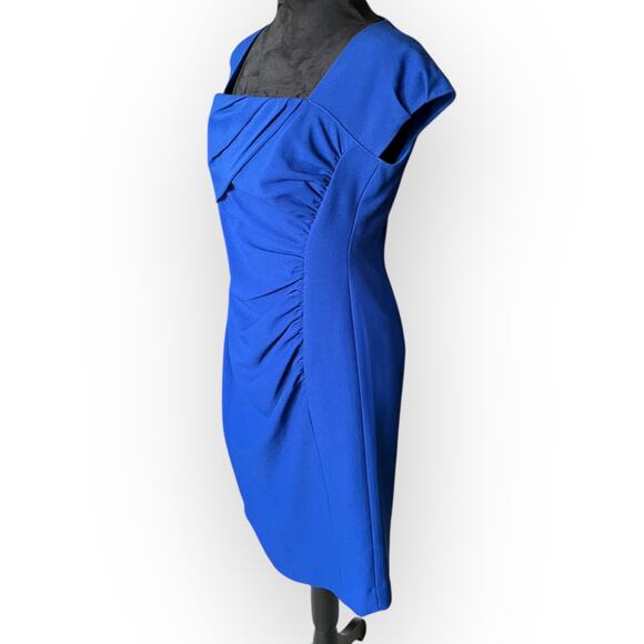 Tahari Women's Royal Blue Square Neck Rouched Sheath Cocktail Dress Size 6P - Picture 4 of 16
